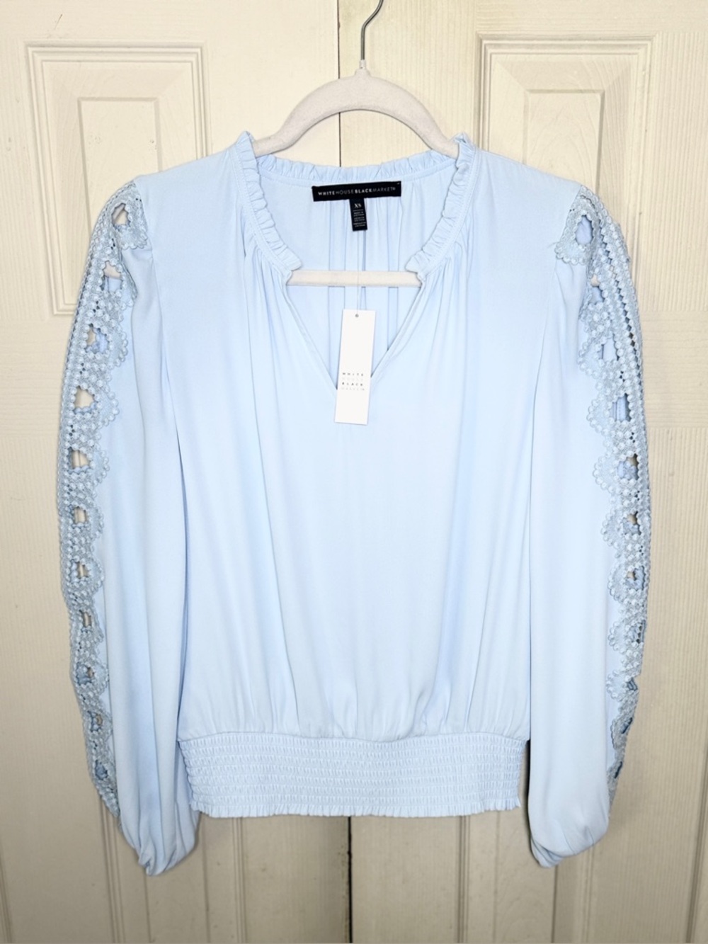 White House Black Market Embroidered Sleeve Blouse